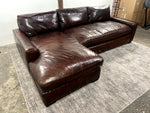 Restoration Hardware Maxwell espresso brown leather sectional sofa shown straight on