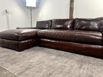 Seating detail of the espresso brown Italian aniline leather sectional sofa