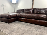 Seating detail of the espresso brown Italian aniline leather sectional sofa
